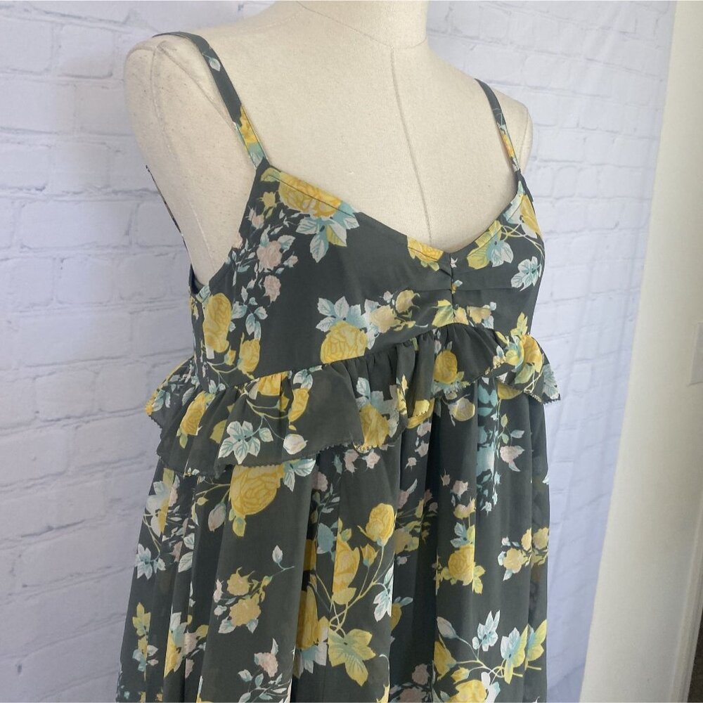 ⭐ 3/$15 Frenchi Small Grey Yellow Floral Ruffle Babydoll Mini Dress - Picture 3 of 7